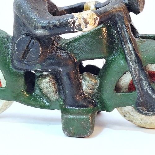 Original Vintage Cast Iron 3" Motorcycle And Rider With Cast Iron Wheels - Picture 6 of 12