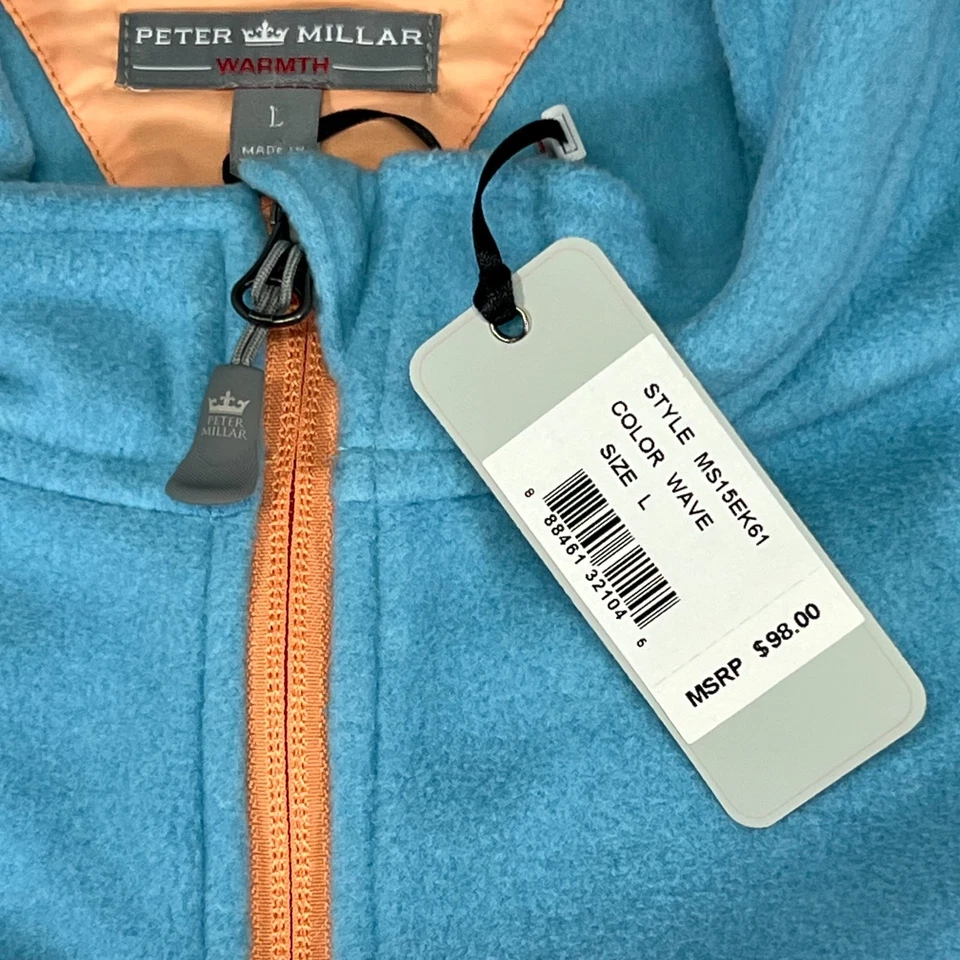 Peter Millar Warmth E4 Performance Full Zip Fleece Vest Wave Blue Size L NWT - Image 3 of 4