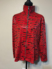 Exclusively Misook LP Red Black Zebra Tiger Print Wet Look Zip Jacket Petite L
