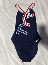 Women's TYR Durafast UPF 50 Patriotic USA Size 38 Performance Swimsuit Swim
