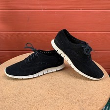 Cole Haan Zerogrand Wingtip Oxford Dress Shoes Black Suede Perforated 7B Sneaker