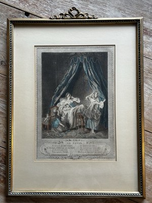 Antique Le Lever Colored Engraving By Antoine-Louis Romanet
