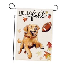  Golden Retriever Fall Garden Flag Double Sided Welcome 18"L x 12"W Football