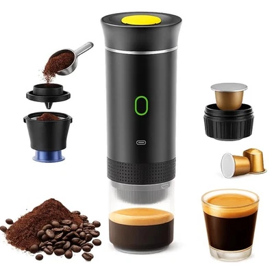 Vunzo Macchina per caffè espresso elettrica portatile, auto-riscaldamento con USB-C, macchina da caffè a capsula Mini, macchina da caffè da viaggio, macchina da caffè da campeggio