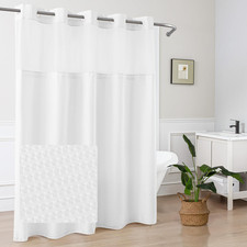 No Hook Shower Curtain with Snap-In Liner Less Time On/Off, Embossed Waffle-Look