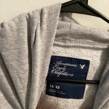 American Eagle Outfitters Grey Fleece Hoodie Sweatshirt M/M Pink Logo Graphic