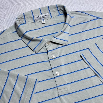 Peter Millar Golf Polo Mens 2XL Summer Comfort Striped Gray Blue Performance