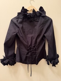 Gorgeous Anne Fontaine Kimmy Blouse Ruffle Front With Corset Back Size 40 Black