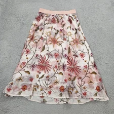 Soft Surroundings Skirt Womens PM Splendor Mesh Floral Embroidered Maxi Cottage