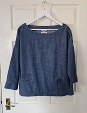 Seasalt Fishing Net Top Size 16 Cotton Denim Pockets Button Shoulder Boxy Fit 