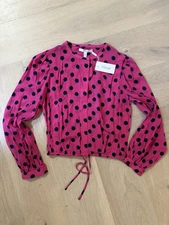 Derek Lam 10 Crosby Womens Pink Polka Dot Print L/S Crop Blouse sz 2 BNWT $350