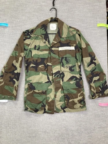 Vintage USMC Woodland Camo BDU Coat Mens Small Long Name Tape 80s Selma Apparel - product listing photo