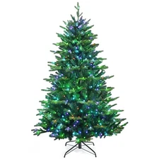 Goplus 6ft Pre-lit Christmas Tree, Hinged Artificial Xmas Tree w/ 420 APP Con...