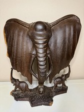 Hand-Carved Wooden Elephant Sculpture: African Art D&eacute;cor Mother and 2 Babies
