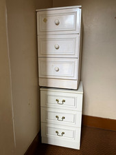 White Bedside Cabinet, 3 Drawers, Solid Plain Wood Bedroom Nightstand