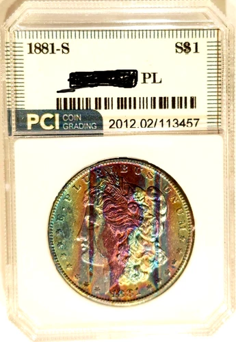 1881-S  Gem BU ++ PL Proof-like  Crazy Rainbow Toned Morgan Dollar