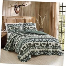  Farmhouse Rustic Lodge Cottage Boho Bedspread Set Size 3-Piece Log Queen Brown