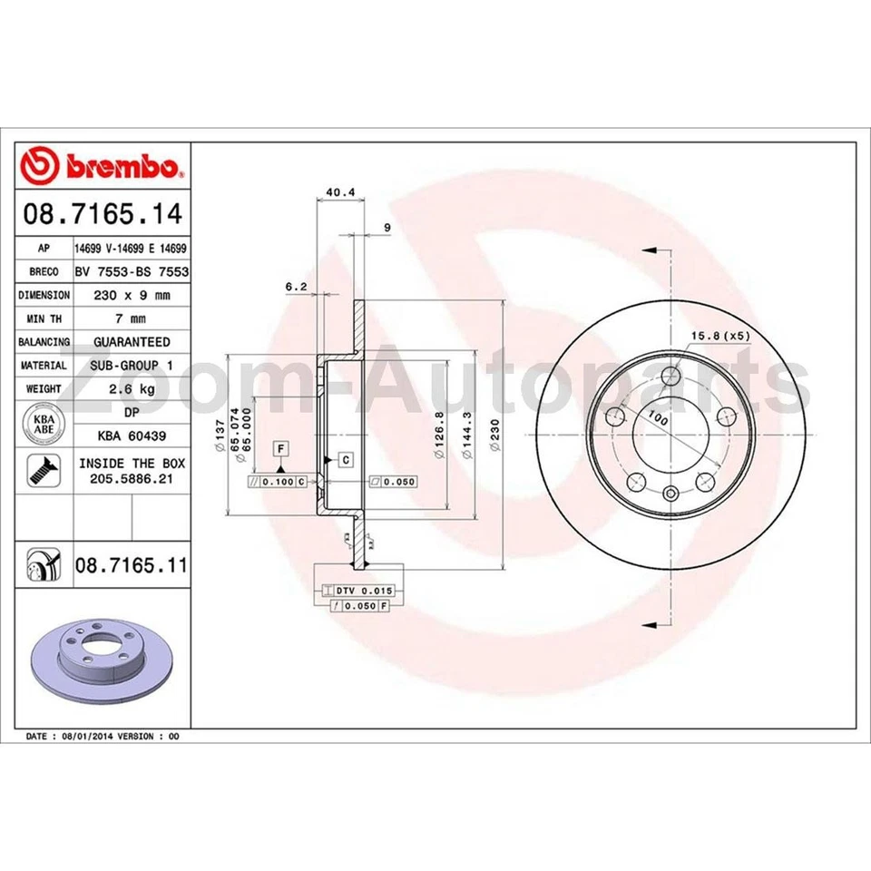 Rotores de freno delanteros traseros Brembo OE para Volkswagen Golf 1999-2003 2004 2005 2006 Foto 2 de 4