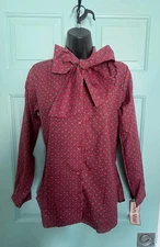 Vintage Laura Mae Blouse Top Pussy Bow Size 12 Secretary Office Siren NWT