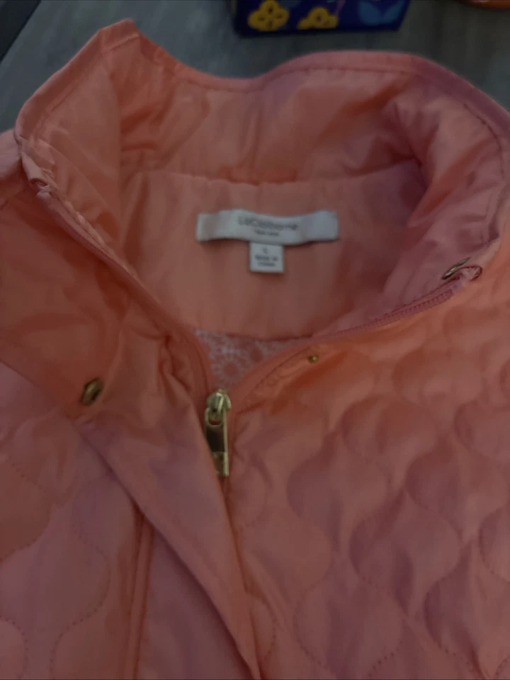 Chaqueta acolchada para mujer Liz Claiborne talla grande rosa melocotón sin capucha cremallera completa usada en excelente estado Foto 2 de 4