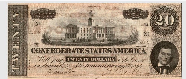 1864 Confederate $20 T-67 Advertising Note - AUSTRALIAN ROCK - W. T. DEARING - Image 2 of 2