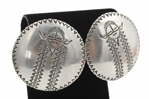 Hallmarked Large Kachina Sterling Silver Etched Earrings