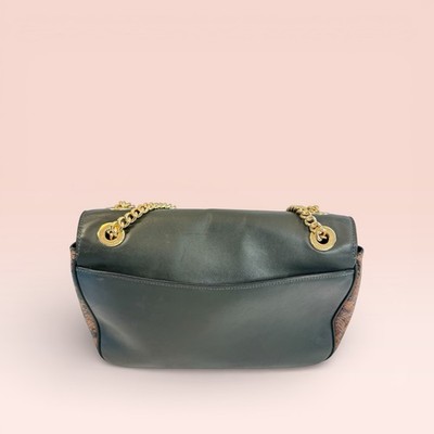 COACH Luxury Leather Large Cassidy Flap Crossbody Bag Green Snake