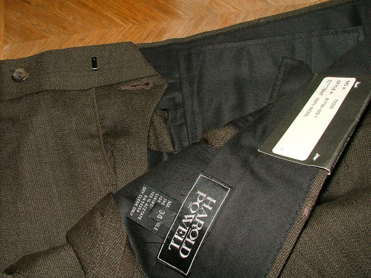 NEW WT HAROLD POWELL DRESS PANTS SIZE 34 X 39 100% WOOL BROWN