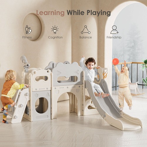 7 in1 Indoor Outdoor Climber Playground for Kids Slide Playset w/Basketball Hoop - Picture 5 of 12