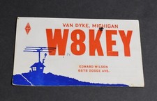 W8KEY 1953 CB Ham Radio Short Wave QSL Card Van Dyke Michigan Art Edward Wilson