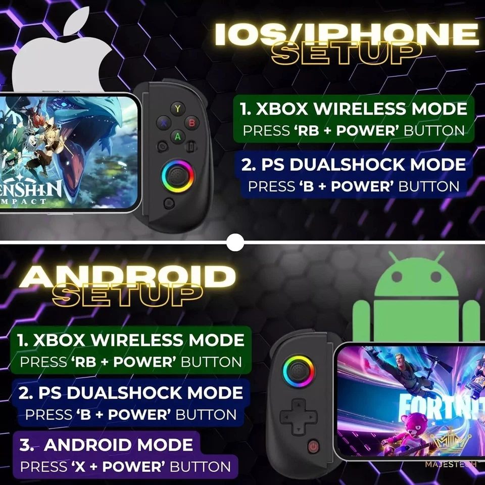 Tablet Phone Controller D8 Wireless Bluetooth Switch PC PS4  IOS Android RGB - Image 3 of 4