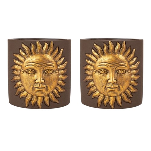 Maceta moderna de cemento con diseño de sol dorado maceta boho chic de 13,8 cm para interior - Imagen 16 de 25