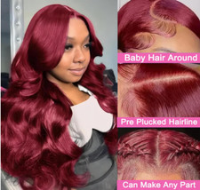 30 Inch 99j Burgundy Lace Front Wigs Human Hair