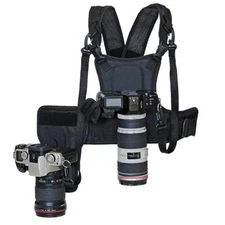 Dual 2 Camera Carrying Chest Harness System  Vest Quick Strap with Side