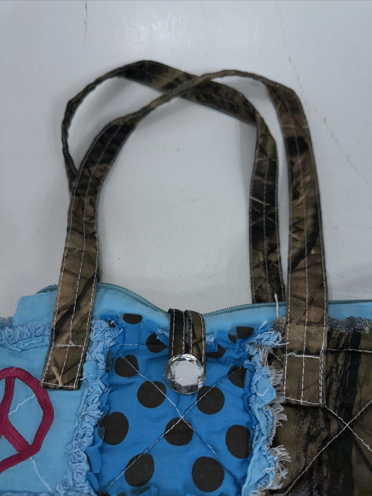 Multicolor Patchwork Quilted Shoulder Bag Peace S… - image 4