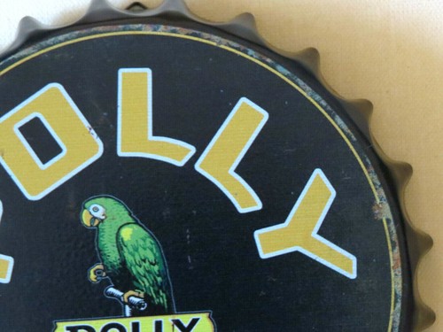 Cartel publicitario de metal redondo en forma superior de gas y aceite POLLY con loro - Imagen 3 de 4
