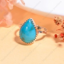 Natural Blue Turquoise Gemstone Pure 925 Sterling Silver Statement Handmade Ring