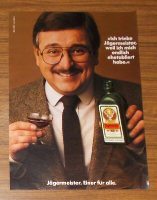 Seltene Werbung JÄGERMEISTER - Einer für alle #2461 Ehetabliert 1983