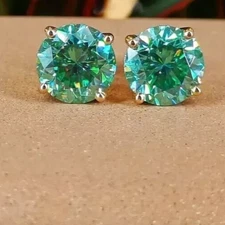 5.00 Ct Blue Round Diamond Treated  Studs Earrings in 925 Silver