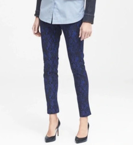 Banana Republic Sloan Snake-Print Slim Ankle Pants Size 0 Blue/Black