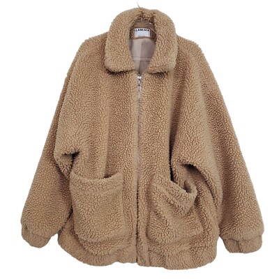 I Am Gia Teddy Pixie Coat Womens Sz Small Camel Beige Sherpa