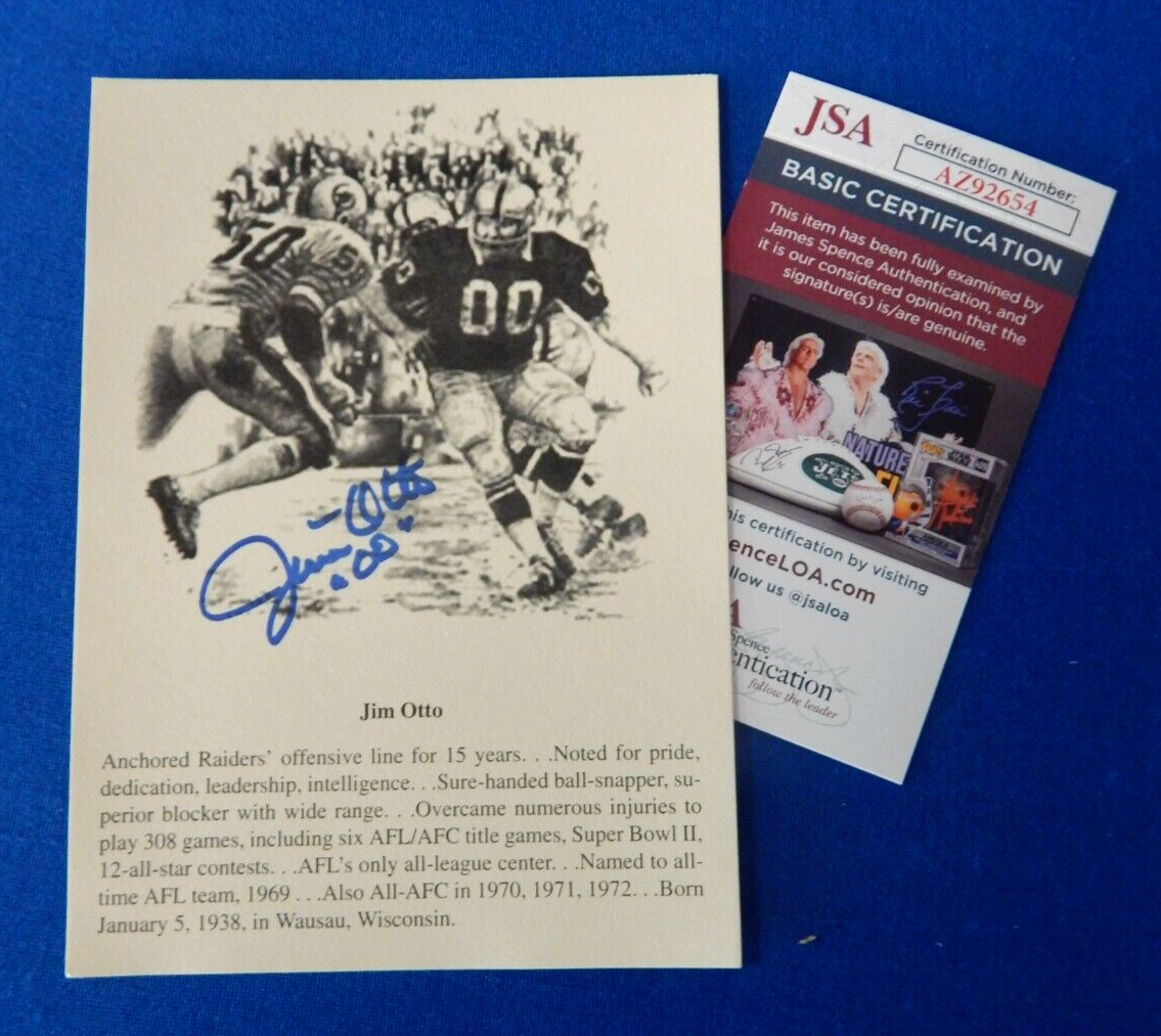 Jim Otto Autographed Signed Oakland Raiders Hall Of Fame HOF 5 X 7 Print JSA COA 