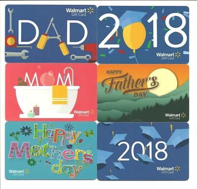 Lot 6 Walmart Gift Cards No $ Value Collectible Graduation Mom Dad Father  Mother | eBay
