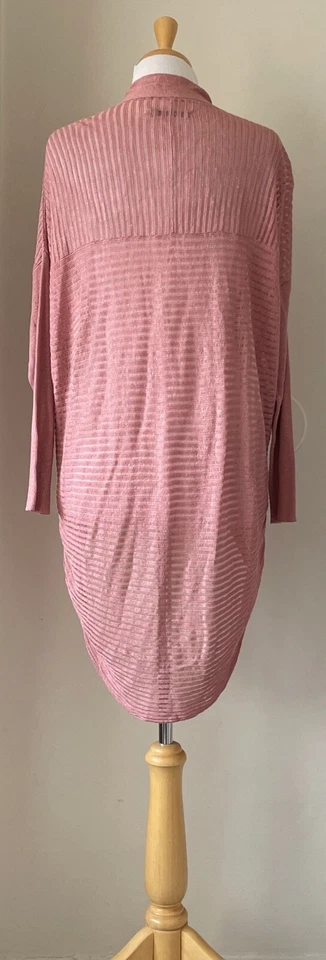 Cárdigan Alice + Olivia Talla S Rosa Rubor Lino y Seda Tejido Claro Frente Abierto Foto 2 de 4