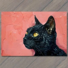 Art Print Black Cat Yellow Eyes Pink Pet Background Painting Cute Fun Feline