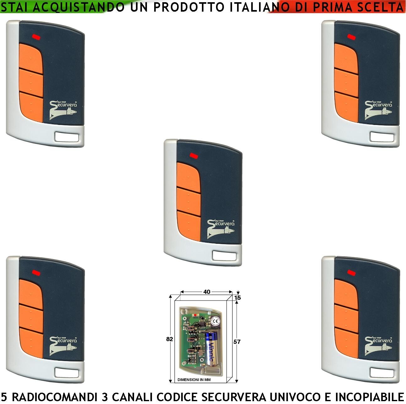 Offerta Kit 5 Telecomandi 3 Canali Securvera 433,92 MHz Rolling Code