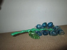 Vintage Aqua Blue Blown Glass Grape Cluster Sprig w/ Leaf