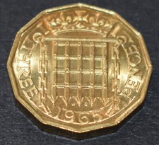 1965 Brass Queen Elizabeth II Threepence (3d) Coin - Brilliant Uncirculated/BUNC