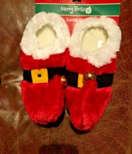 NWT KID'S SANTA SLIPPERS WITH BELLS ON TOES SIZE M 13-1 