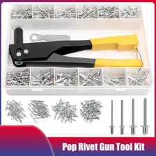 380pcs Pop Riveter Gun Set Blind Rivet Hand Tool Kit Gutter Repair Heavy Duty